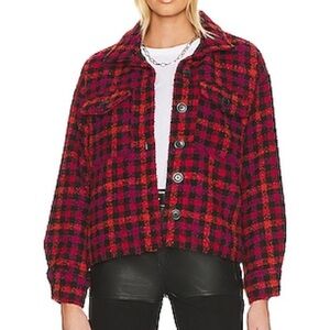 Sanctuary The Shacket Roller Plaid Jacket Button Red Pink Black Large Revolve